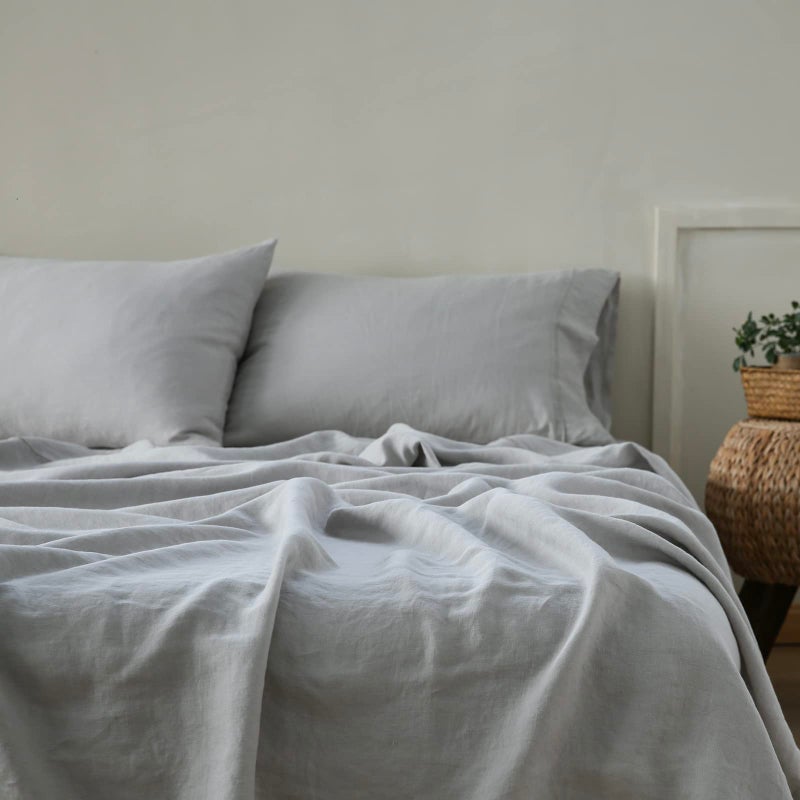 Simple&Opulence 100% French Linen Pillowcase Queen Size-Set of 2- Washed Solid Color Pillow Cases Embroidered -Soft and Durable (Grey, 20''x30'') - Image 4